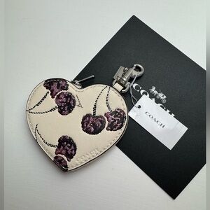 Coach Micro Heart Charm/Coin holder in Red / Purple  Cherry Print
